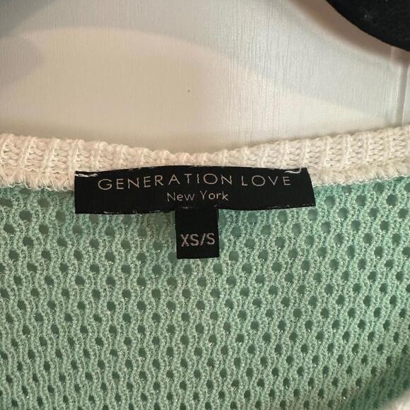 GENERATION LOVE Green and Cream Open Knit Sweater Size XS/S - Picture 6 of 7